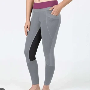 New Irideon Kids Synergy Riding Tight Breeches Dove Grey Raspberry Size Medium - Picture 1 of 6
