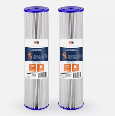 2PK Aquaboon 1 Micron Pleated Washable Sediment Water Filter 20"x4.5" - Image 1 of 4