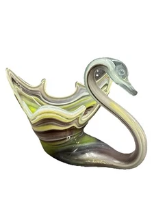 Vintage Art Glass Swan Large Hand Blown Sooner Style Centerpiece Greens & Browns - Picture 1 of 12