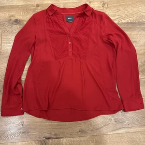 Anthropologie Maeve De Stijl Popover Chiffon rote Bluse Größe Knopfleiste Plissee - Bild 1 von 11