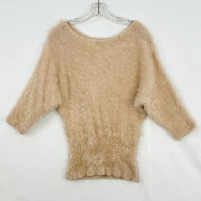 Bebe Women’s Cream Sweater Y2k Fuzzy Bebe Sweaters Small - Image 1 of 4