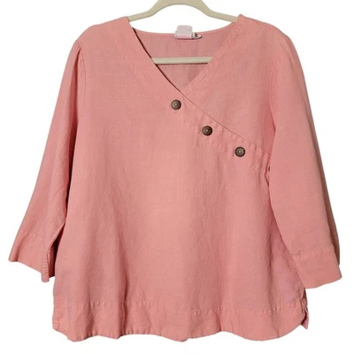 Lo último Algodón Marc Ware Mujer Rosa Mezcla de Lino Lagenlook Botón Top Grande Foto 1 de 4