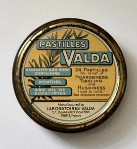 Pastillas antiguas VALDA lata vacía francesa para gotas de goma medicadas c 1920’s - Imagen 1 de 5