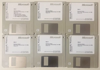 Microsoft Windows 3.1 (1992) Complete 6-Disk Set – Original 3.5” HD Floppy Disks - Image 1 of 4