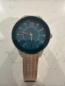 Anne Klein blaues Zifferblatt in Perlenoptik Damenuhr goldfarbenes Band - wunderschön - lesen - Bild 1 von 21