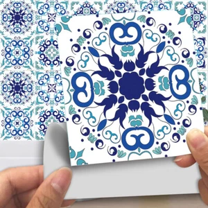 6 Pcs Blue White Moroccan Self-adhesive Bathroom Kitchen Wall Stair Tile Sticker - Picture 1 of 11