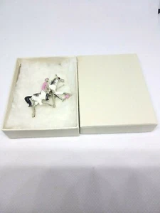Vintage 50's 60's Enamel Painted Polo Rider Horse Brooch Pin Old New stock - Picture 1 of 3