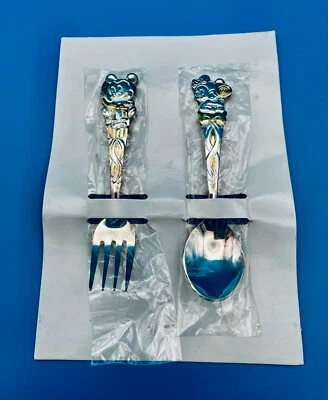 2 Piezas Toalla Disney Plateada Mickey Mouse Tenedor Minnie Cuchara Bebé Niños 4 3/4" Foto 1 de 4