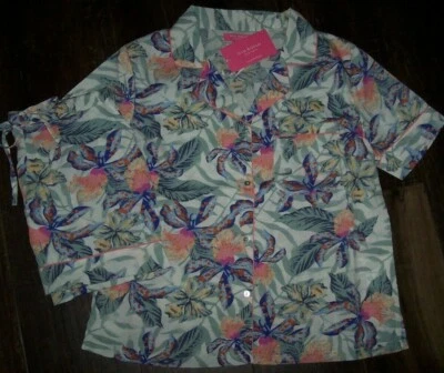 NWT Isaac Mizrahi COLORFUL TROPICAL FLORAL Satin SHORTS Pajama Set S POCKETS - Image 1 of 4