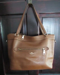 Coach "Tyler" Brown Pebbled Leather Large Shoulder Bag Tote M1657-F54687 - Picture 1 of 10