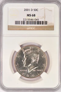 2001 D Kennedy Half Dollar NGC MS 68 TOP POP Rare Coin 50C - Picture 1 of 2