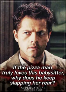Serie de TV Supernatural: Imán de refrigerador de fotos Castiel "Pizza Man", NUEVO - Imagen 1 de 1