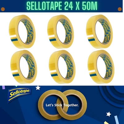 6 x Sellotape Original Golden Sticky Tape Roll Clear Tape Extra Sticky 24 x 50m