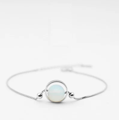 Pulsera redonda de plata de ley 925 con bola de ópalo de piedra lunar de 7,5" caja cadena regalo PE35 Foto 1 de 4