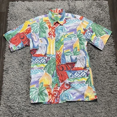 Camisa Bibas Birmania De Colección Para Hombre Mediana Verde Azul Rojo Manga Corta Abotonada Foto 1 de 4