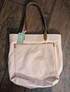 Madewell Canvas Medium Transport Tote Shoulder Bag Leather Handles PINK NWT - Picture 1 of 5