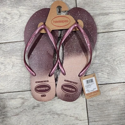 Chanclas Havaianas Mujer Delgadas Carnaval o Suelo Púrpura, Brillo Talla 11/12 Nuevas Foto 1 de 4