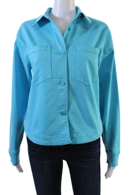 Renuar Womens Cotton Blend Collared Button Up Denim Jacket Light Blue Size M - Image 1 of 4
