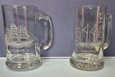 Juego de 4 tazas de cerveza de vidrio grabado Clipper y Barkentine Foto 1 de 4