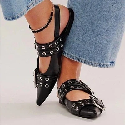 Free People X Jeffrey Campbell Lilly Buckle Slingback Feminino 9 Edgy Moto Novo - Imagem 1 de 4