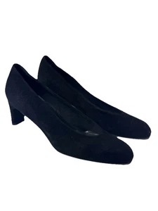 Stuart Weitzman Black Suede Leather Block Heel Pumps Classic Shoes Sz 9N Narrow - Picture 1 of 11