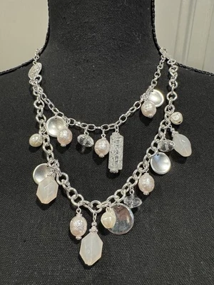 Collar Chicos Plata Piedra Con Cuentas Dije En Capas NUEVO Foto 1 de 4