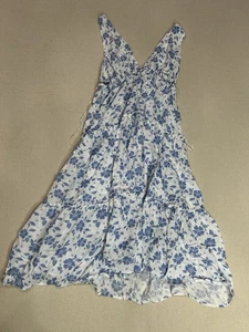 Salty Lemon Maxikleid V-Ausschnitt Stufen Freizeit Sommerkleid Blau Weiß Medium E3 - Bild 1 von 8