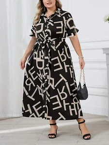 Plus Size Women's Letter Printed Button Up Shirt Dress - Picture 1 of 4