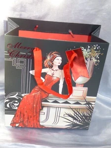 ART DECO CHRISTMAS LARGE GIFT BAG QUALITY LUXURY WRAPFOIL TAG 10"x8" - Picture 1 of 3
