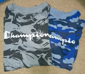 Champion kids tshirts size Large lot of 2 blue black gray camo - Picture 1 of 7