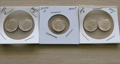 1999d-2001d,2000p-2001p Roosevelt Dimes, 11P12-14 uncirculated From US Mint sets - Image 1 of 4