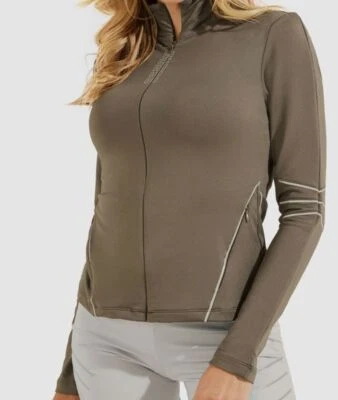 $89 Guess Mujer Verde Manga Larga Cuello Simulado Cremallera Top Talla M Foto 1 de 4