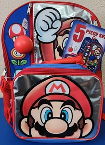 Super Mario 5-Piece Backpack Set Lunch Bag Gadget Case Carabiner BRAND NEW - Picture 1 of 9