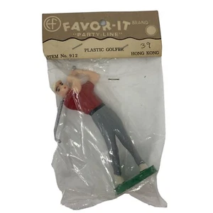 Favor-It Vintage Golfer Cake Topper Plastic Hong Kong NOS Party Line 4.5 Inches - Foto 1 di 7