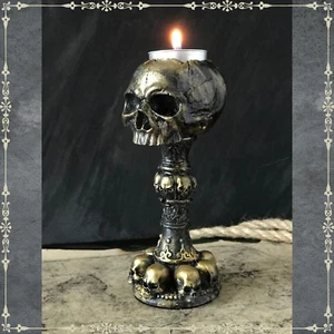 Skull Candle Holder Gothic Tealight Holder Horror Gothic Halloween Decoration - Picture 1 of 10