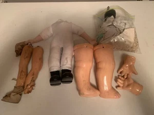 Creepy Vintage Old Doll Parts China Glass Porcelain? Arms, Legs, Body & Clothes - Picture 1 of 21