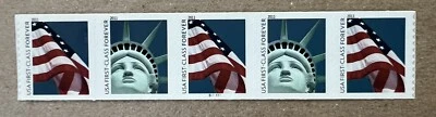 US Scott 4488-89 2010 Forever Plate Block Coil of 5 2010 Flag & Liberty XF MNH - Image 1 of 3