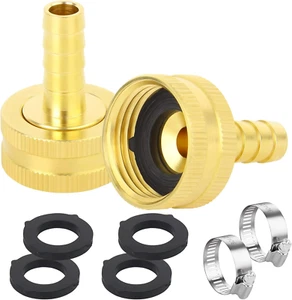 2 Pcs 3/8 Barb to 3/4 Female GHT Thread Swivel Brass Garden Hose Pipe Connector - Picture 1 of 12
