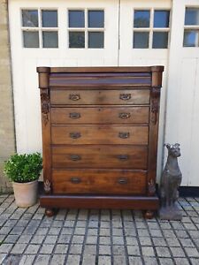 Substantial & Impressive 2-Piece Antique Edwardian Tallboy Chest of 6 Drawers