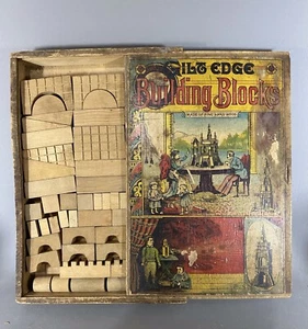 Antique Reed Toy Building Blocks Set, Paper Litho Cover - Picture 1 of 7