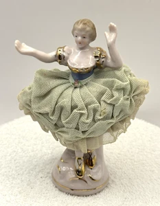Vintage Ballerina Lady Figurine with Pale Green Lace Netting Skirt - 5-1/4" Tall - Picture 1 of 9