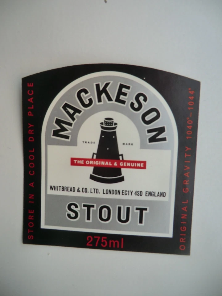MACKESON STOUT WHITBREAD LONDON 275ml BREWERY BEER BOTTLE LABEL - Image 1 of 1
