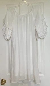 NWT Indigo Rose White Gauzy Shift Pullover Dress Size M Sheer Lined Pleat Sleeve - Picture 1 of 9