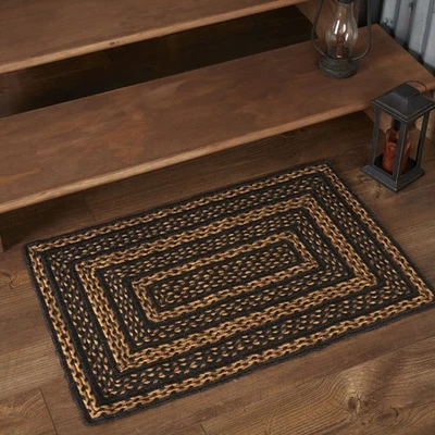 Accent Rug Black & Tan Jute Primitive 20x30 Rect Stripe No Slip Floor VHC Brands - Image 1 of 4