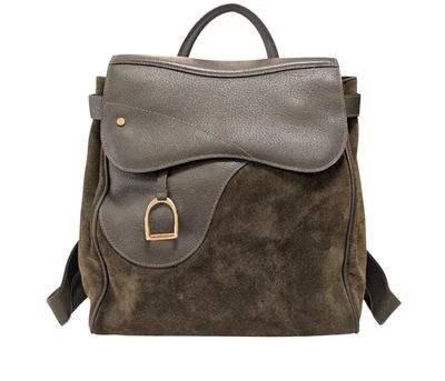 *Raro* Mochila GUCCI Sillín Gamuza Cuero Caqui De Colección Foto 1 de 4