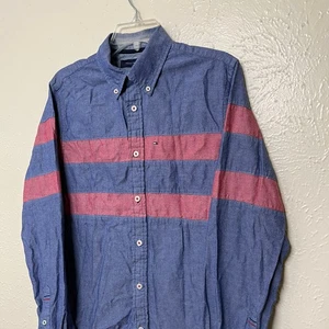 Camisa Tommy Hilfiger Para Hombre S 14.5-15 Azul Rayas Ajuste Personalizado Con Botones - Imagen 1 de 16