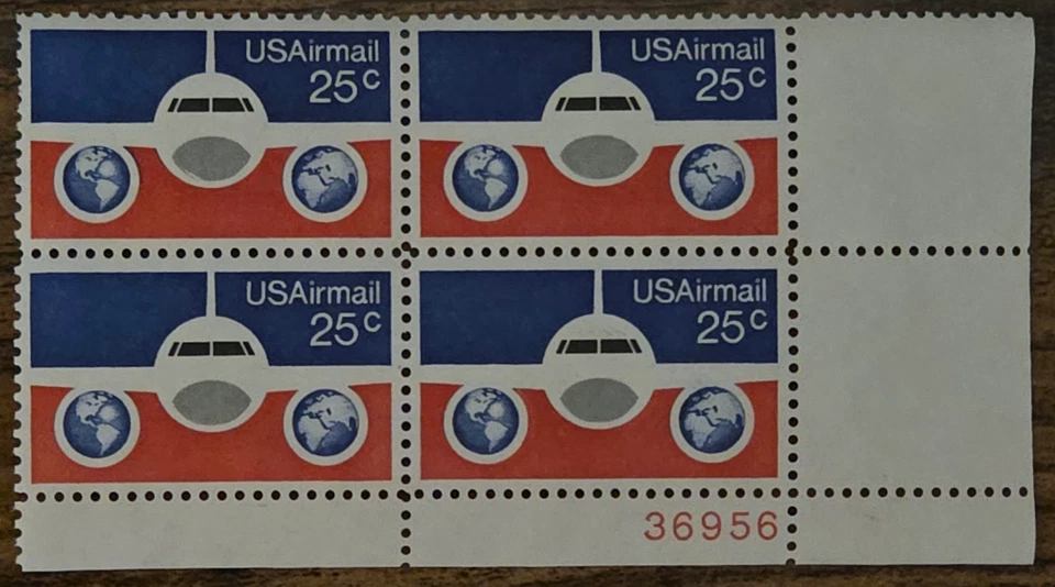 US - Scott C89- Air Mail - Plane and Globes - BR Plate Block - MNH!!! - Image 1 of 1