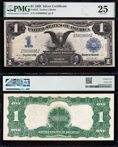 VERY NICE Bold & Crisp VF+ 1899 $1 "BLACK EAGLE" Silver Cert.! PMG 25! 09686Z - Picture 1 of 3