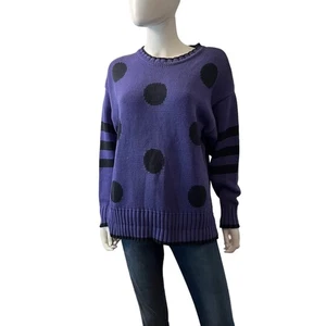 Vintage Liz Sport Purple Cotton Knit Polka Dot Sweater Pullover, M - Picture 1 of 6