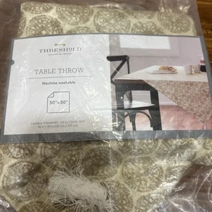 NEW Threshold Farmhouse County Table Throw Cotton & Linen 50" x 50" - Picture 1 of 8